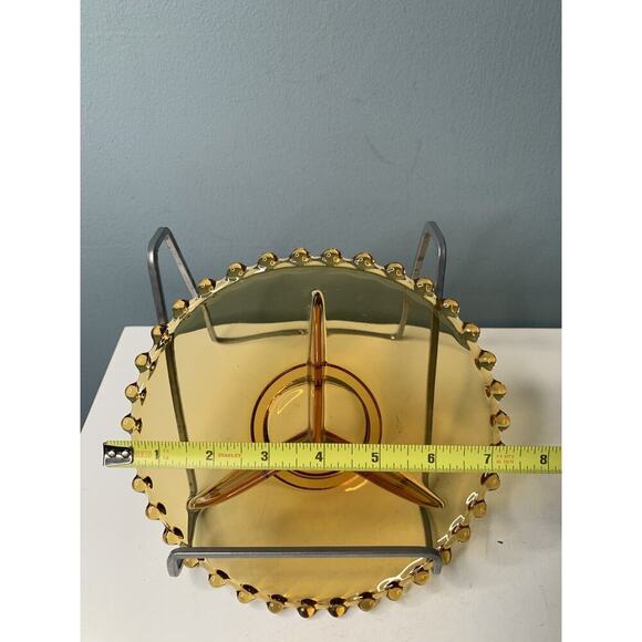 Vintage Amber Glass Divided Candy Dish Tray Candlewick Hob Nob Edges Art Deco - Picture 10 of 10